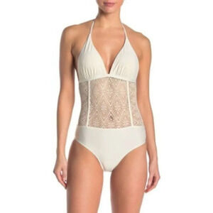 Ella Moss Women Cream Crochet One-Piece Swimsuit Size Small